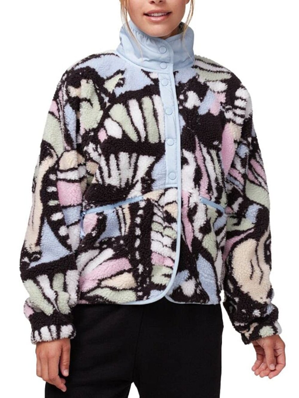 Free People Rocky Ridge Jacket Fleece Sherpa Button Up Butterfly Print XS